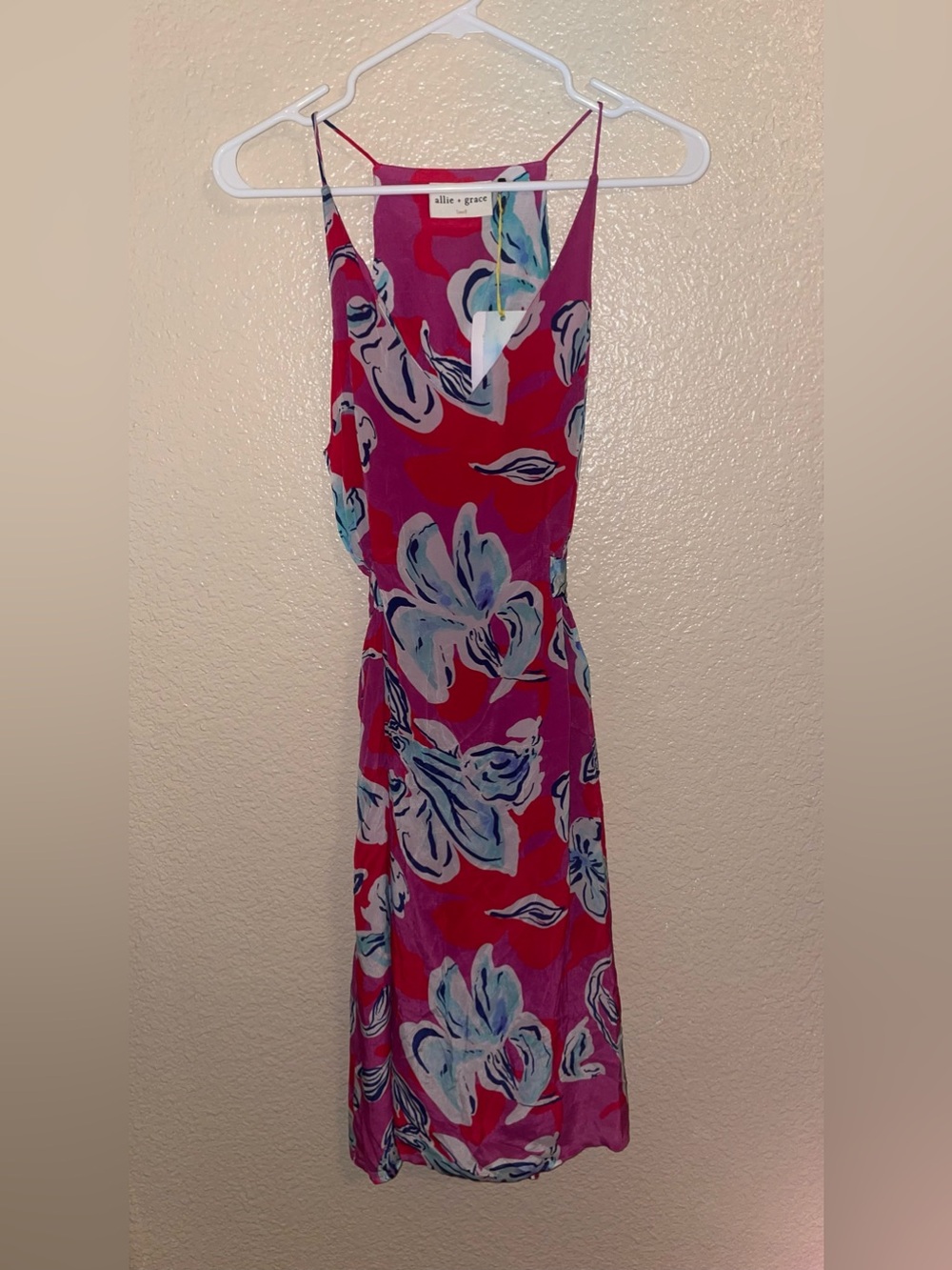 Pink Floral V-Neck Midi Dress NWT